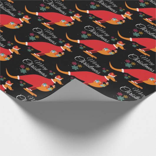 Frohe Weihnachten Kangaroo Muster Wrapping Paper Geschenkpapier (Ecke)
