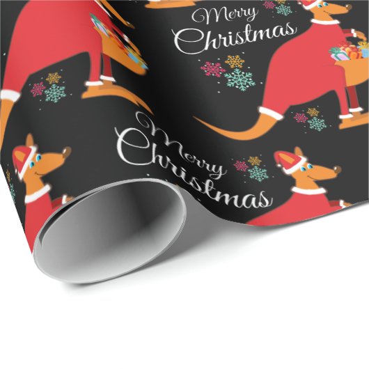 Frohe Weihnachten Kangaroo Muster Wrapping Paper Geschenkpapier (Rolleneckpunkt)