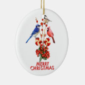 Frohe Weihnachten Kardinal Blue Jay Chickadee Keramik Ornament (Rechts)