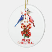 Frohe Weihnachten Kardinal Blue Jay Chickadee Keramik Ornament (Links)