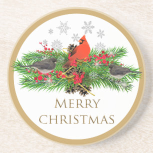 Frohe Weihnachten Kardinal Garland Sandstein Unter Getränkeuntersetzer