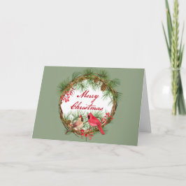 Frohe Weihnachten Kardinäle auf einem Kranz Feiert