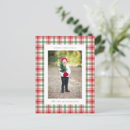 Frohe Weihnachten Kariert | FÜGEN SIE IHREN FAMILY Postkarte (Stehend Vorderseite)