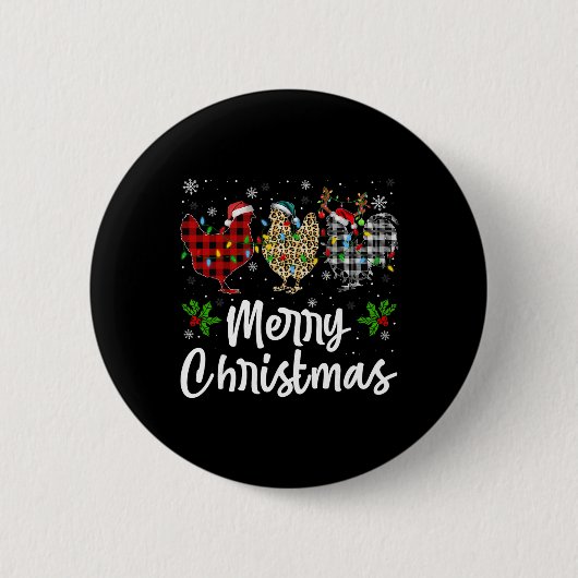 Frohe Weihnachten Kariert Leopard Huhn Lichter San Button (Vorderseite)