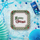 Frohe Weihnachten Kariert mit Holly Pappteller (Party)