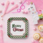 Frohe Weihnachten Kariert mit Holly Pappteller (Party)