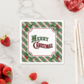 Frohe Weihnachten Kariert mit Stechpalme Serviette (Beispiel)