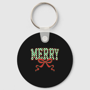 Frohe Weihnachten Kariert Preppy Coquette Schleife Schlüsselanhänger