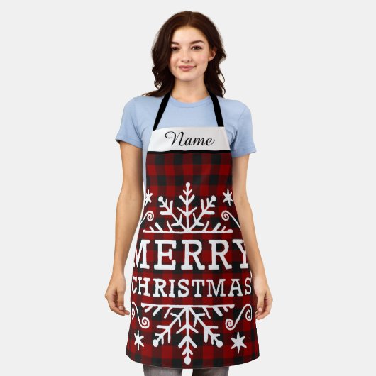 Frohe Weihnachten kariert Schürze (Getragen)