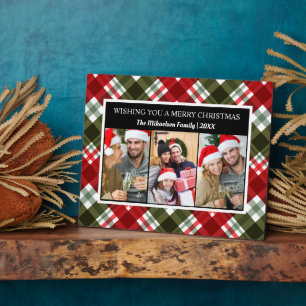 Frohe Weihnachten Kariert Tartan FotoCollage Fotoplatte