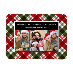 Frohe Weihnachten Kariert Tartan FotoCollage Magnet