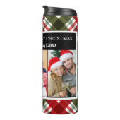 Frohe Weihnachten Kariert Tartan FotoCollage Thermosbecher (Nach rechts gedreht)