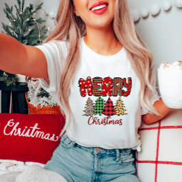 Frohe Weihnachten Kariert und Leopard Frauen T - S T-Shirt