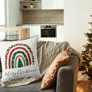 Frohe Weihnachten Kariert und Leopard Print Rainbo Kissen