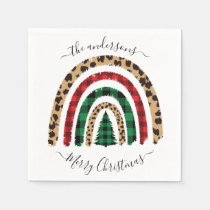 Frohe Weihnachten Kariert und Leopard Print Rainbo Serviette