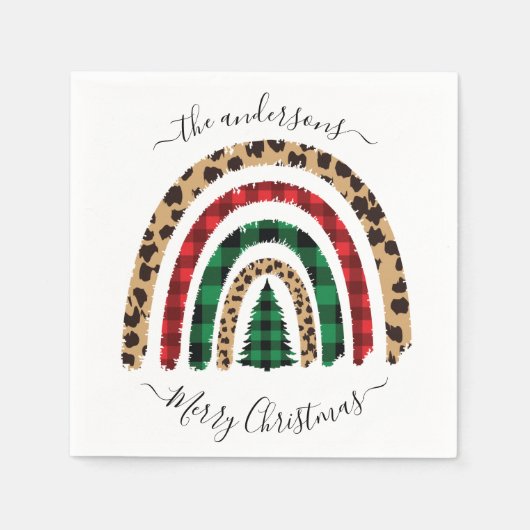 Frohe Weihnachten Kariert und Leopard Print Rainbo Serviette (Vorderseite)