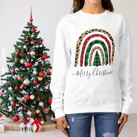 Frohe Weihnachten Kariert und Leopard Print Rainbo Sweatshirt
