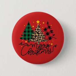 Frohe Weihnachten Kariert- und Tierdruckbäume Button