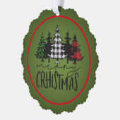 Frohe Weihnachten Karierte Bäume Ornament Karte (Links)