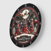 Frohe Weihnachten Karierte Bäume Santa Sleigh Große Wanduhr (Winkel)