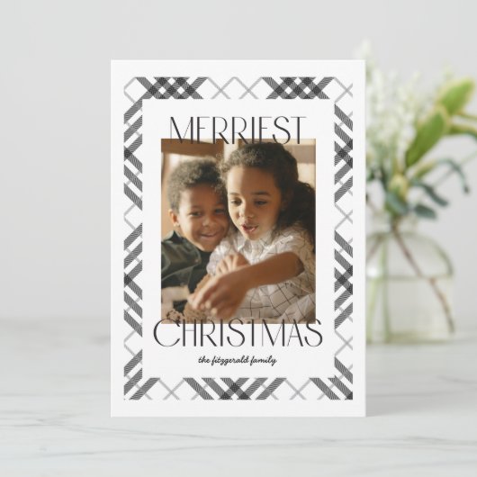 Frohe Weihnachten Karierte Fotokarte (Stehend Vorderseite)