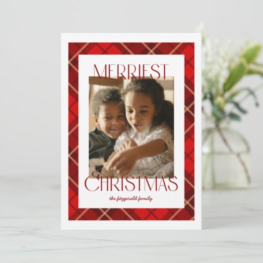 Frohe Weihnachten Karierte Fotokarte (Stehend Vorderseite)
