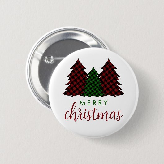 Frohe Weihnachten Karierte Muster Weihnachtsbaum Button (Vorne & Hinten)