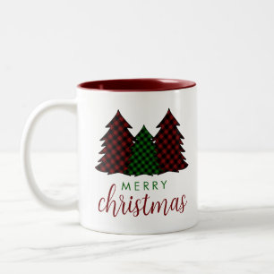 Frohe Weihnachten Karierte Muster Weihnachtsbaum Zweifarbige Tasse