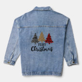 Frohe Weihnachten Karierten Weihnachtsbaumen Jeansjacke (Rückseite)