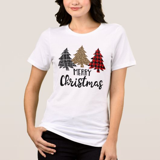 Frohe Weihnachten Karierten Weihnachtsbaumen Tri-Blend Shirt (Vorderseite)