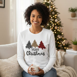 Frohe Weihnachten Karierten Weihnachtsbaumen Tri-Blend Shirt