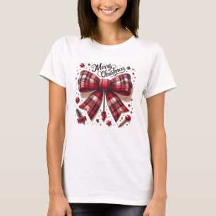 frohe Weihnachten karierter Haarbogen T-Shirt