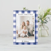 Frohe Weihnachten! Kariertes Muster, Foto Feiertagskarte (Stehend Vorderseite)