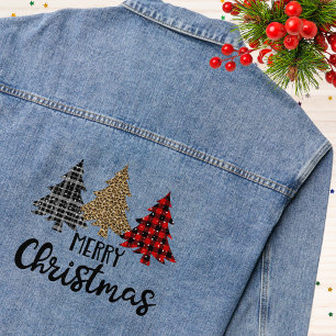 Frohe Weihnachten Karo Leopard Bäume Jeansjacke