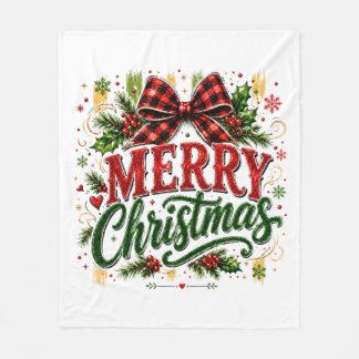 Frohe Weihnachten Karo-Schleife Fleecedecke