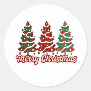 Frohe Weihnachten Karo-Weihnachtsbaum Runder Aufkleber