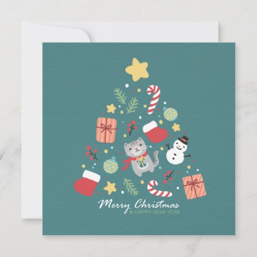 Frohe Weihnachten: Kat & Tree Illustration Karte (Vorderseite)
