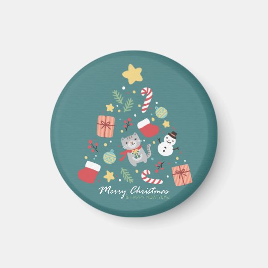 Frohe Weihnachten: Kat & Tree Illustration Magnet (Vorne)