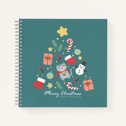 Frohe Weihnachten: Kat & Tree Illustration Notizblock (Vorderseite)