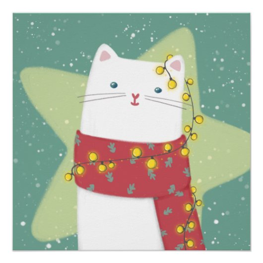 Frohe Weihnachten: Katze Illustration Poster (Vorderseite)