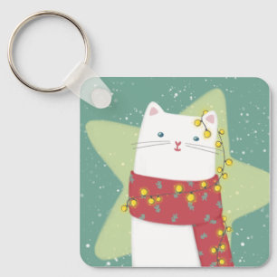 Frohe Weihnachten: Katze Illustration Schlüsselanhänger
