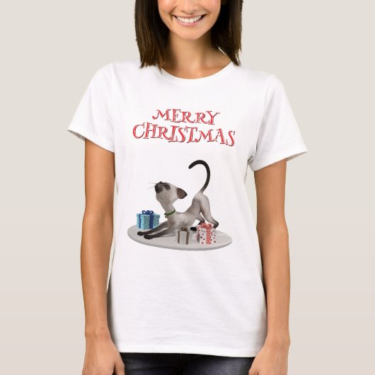 Frohe Weihnachten. Katze mit Geschenken T-Shirt (Vorderseite)