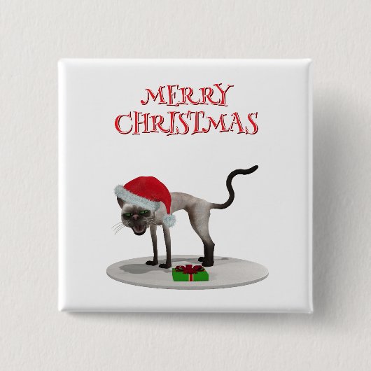 Frohe Weihnachten. Katze mit Santa-Hut Button (Vorderseite)