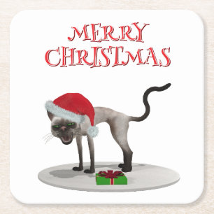 Frohe Weihnachten. Katze mit Santa-Hut Rechteckiger Pappuntersetzer