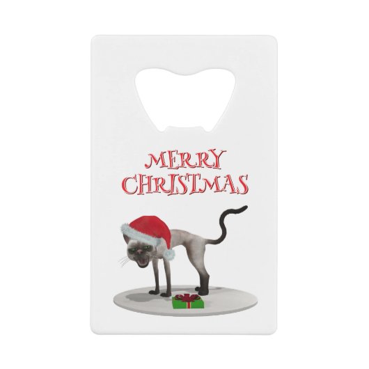 Frohe Weihnachten. Katze mit Weihnachtsmannmütze Geldbeutel Flaschenöffner (Vorderseite)
