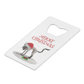 Frohe Weihnachten. Katze mit Weihnachtsmannmütze Geldbeutel Flaschenöffner (Rückseite Schrägansicht)