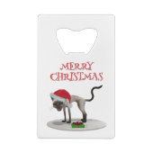 Frohe Weihnachten. Katze mit Weihnachtsmannmütze Geldbeutel Flaschenöffner (Rückseite)