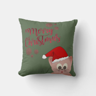 Frohe Weihnachten, Katze mit Weihnachtsmannmütze Kissen