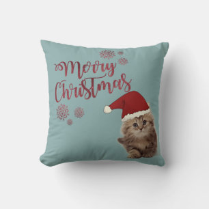 Frohe Weihnachten, Katze mit Weihnachtsmannmütze Kissen