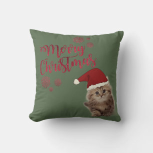 Frohe Weihnachten, Katze mit Weihnachtsmannmütze Kissen
